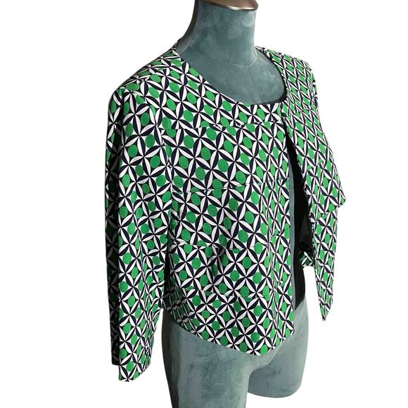 NWT Dressbarn Women's Open Lined Cropped Blazer Career Green Geometric Size 14 - Picture 2 of 9